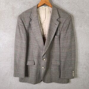 Vintage Andhurst Jacket Mens 48L Brown Blue Glen Plaid Tweed Blazer Coat USA